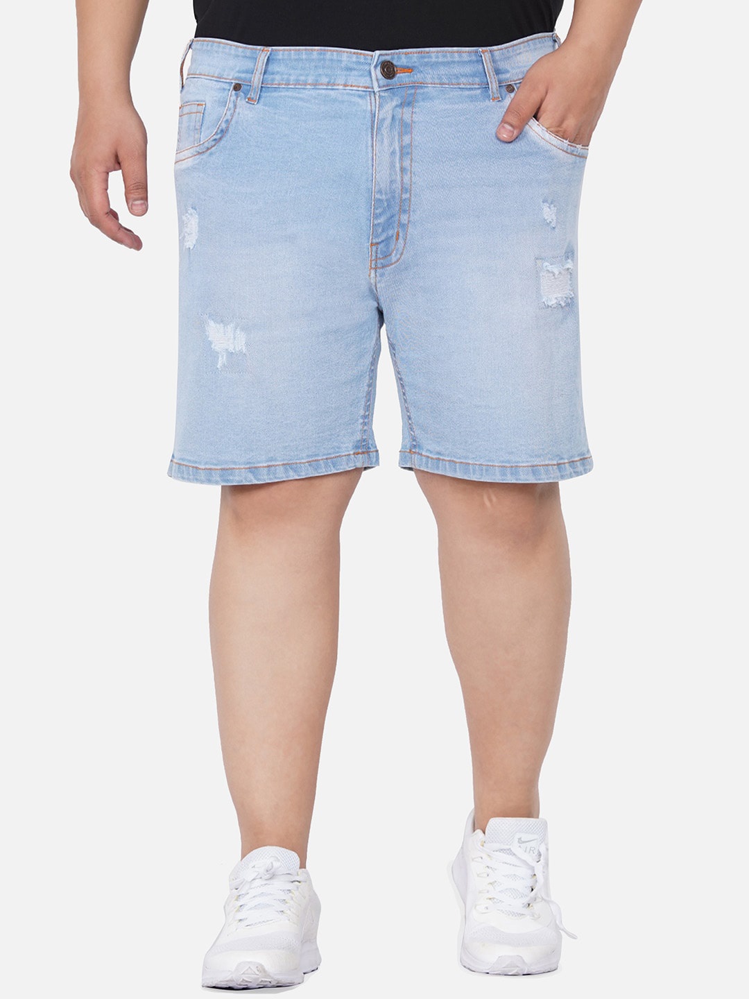 

John Pride Plus Size Men Blue Washed Denim Shorts