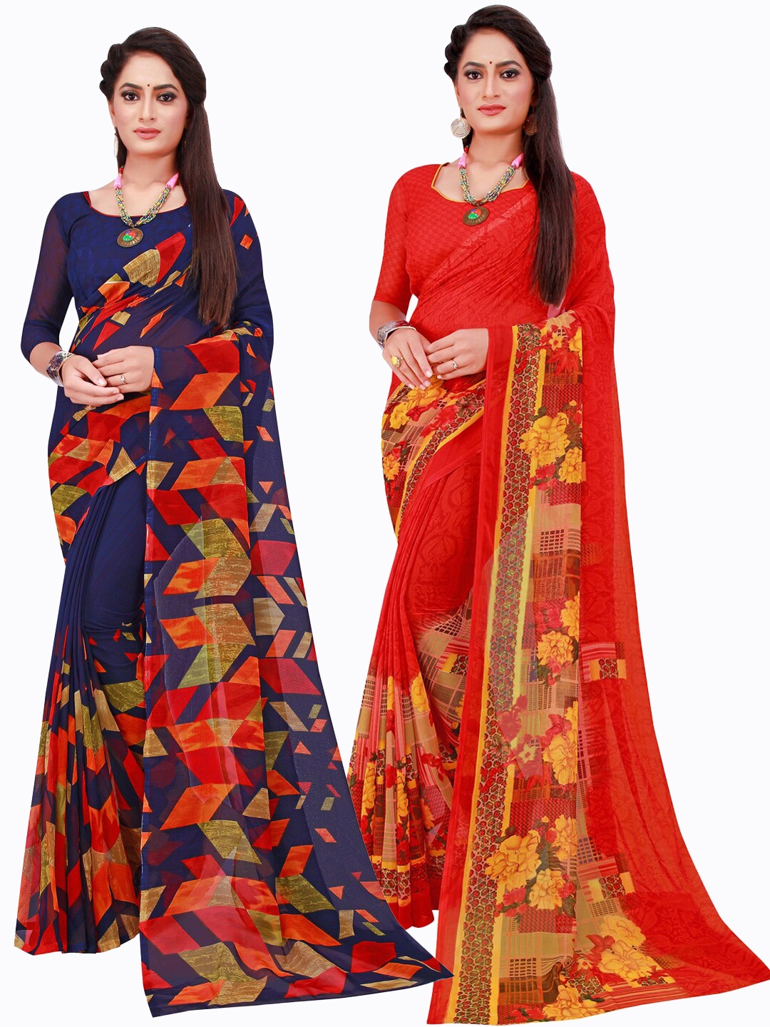 

Florence Pack of 2 Red & Blue Pure Georgette Saree