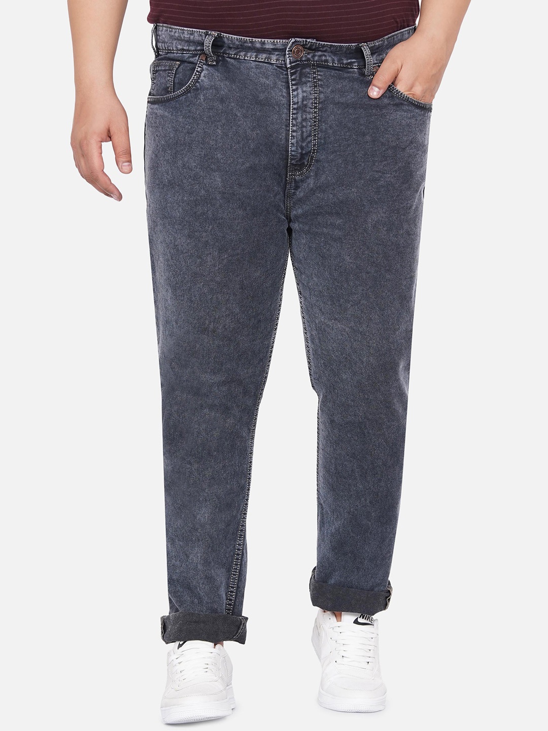 

John Pride Plus Size Men Heavy Fade Stretchable Jeans, Grey