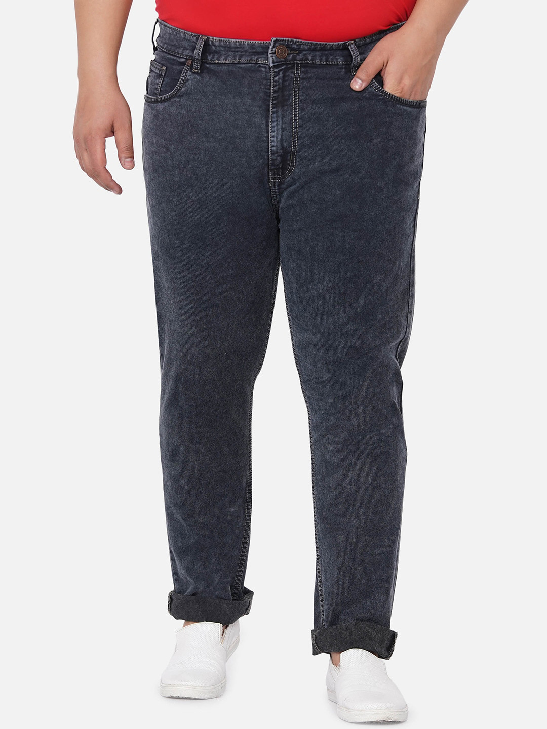 

John Pride Men Plus Size Charcoal Grey Stretchable Jeans