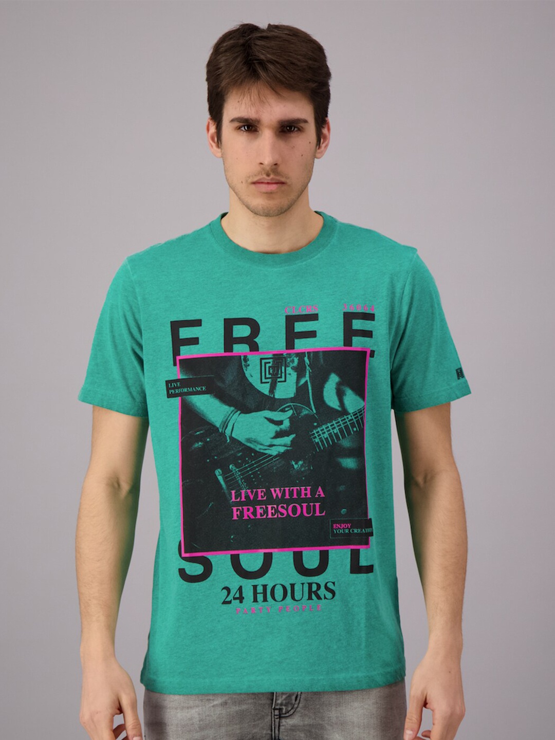 

FREESOUL Men Turquoise Blue Typography Printed T-shirt
