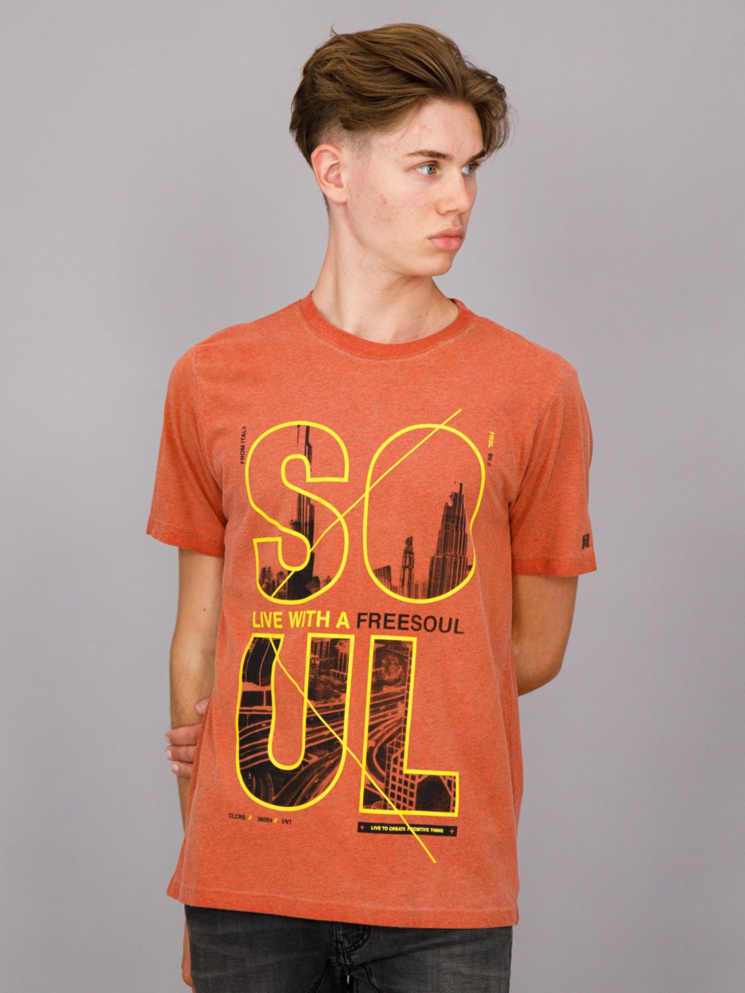 

FREESOUL Men Orange Typography Printed T-shirt