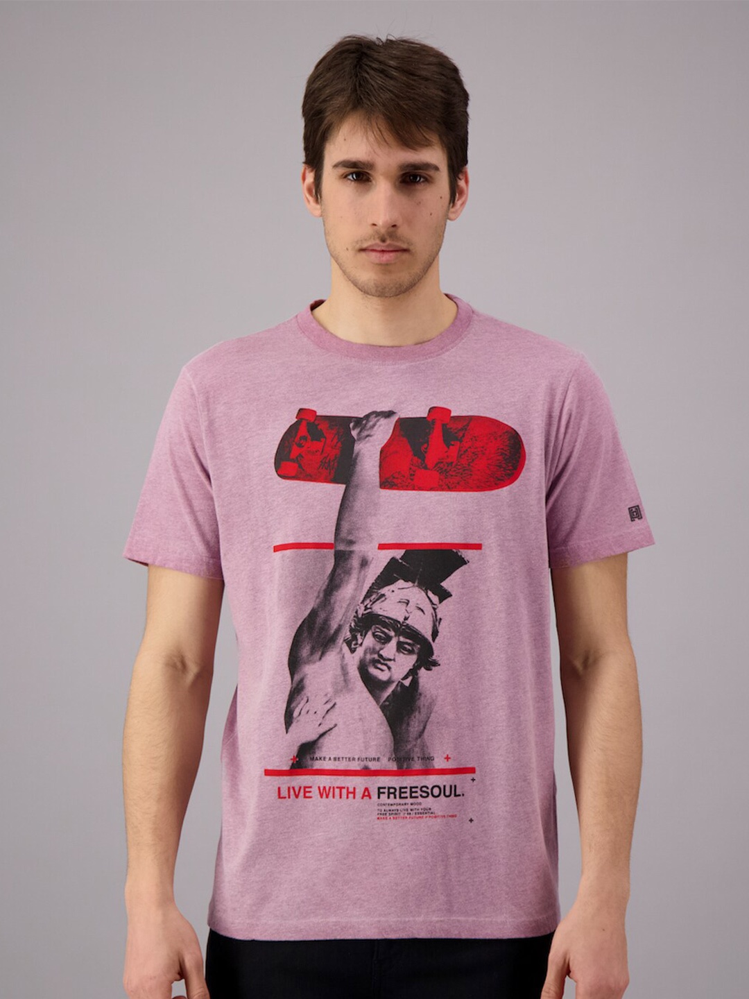 

FREESOUL Men Purple Printed Pure Cotton T-shirt