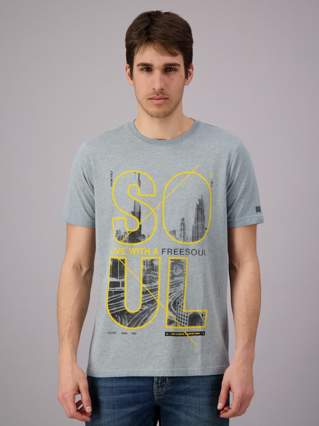 

FREESOUL Men Blue Brand Logo Printed T-shirt