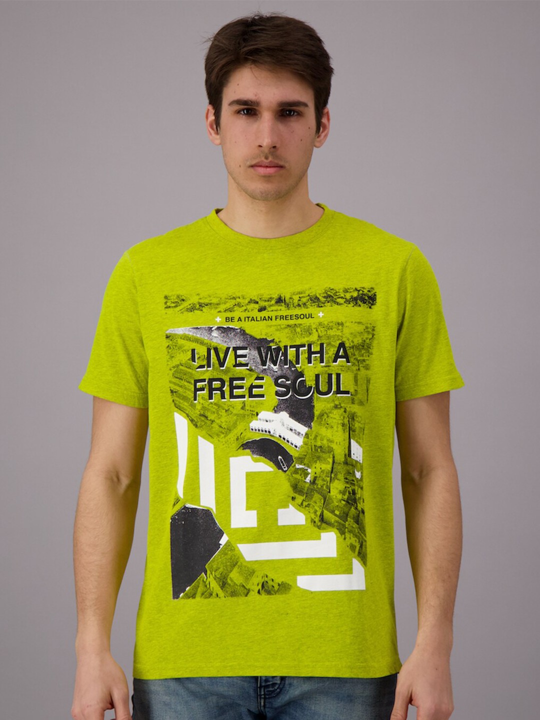 

FREESOUL Men Lime Green Printed T-shirt