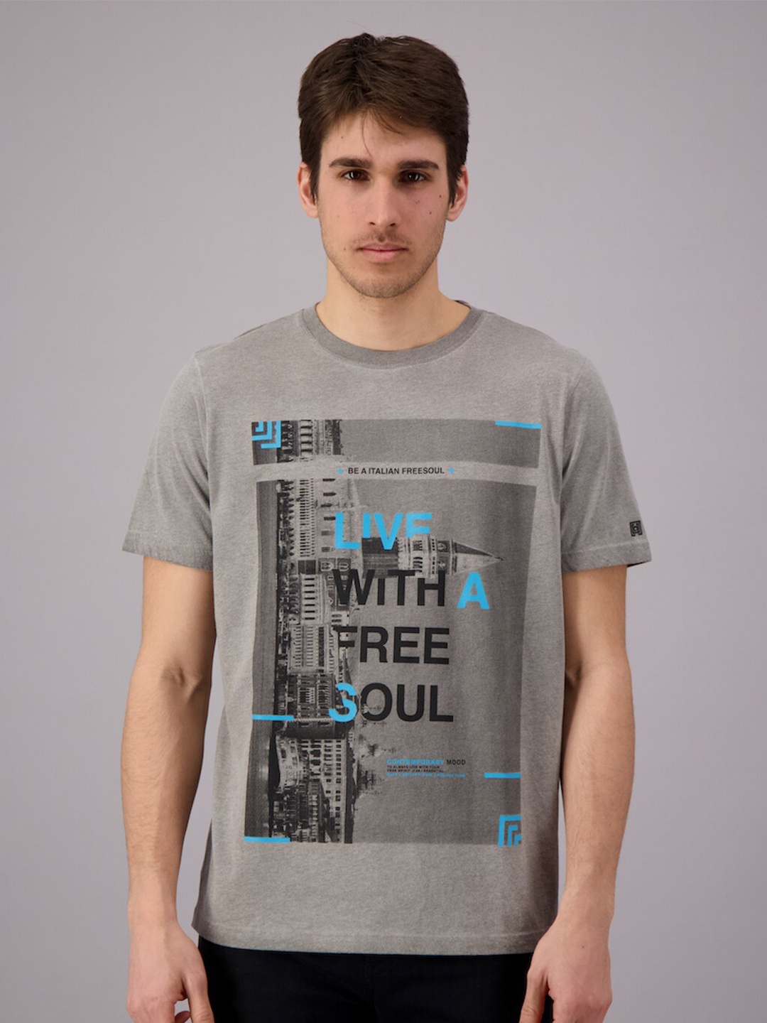 

FREESOUL Men Grey Printed T-shirt