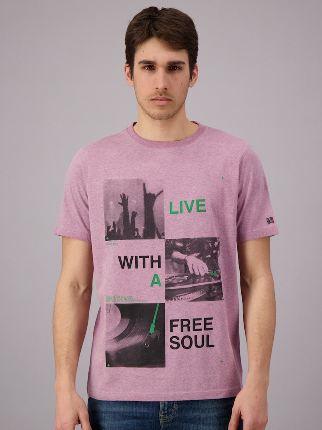 

FREESOUL Men Purple Printed Raw Edge T-shirt