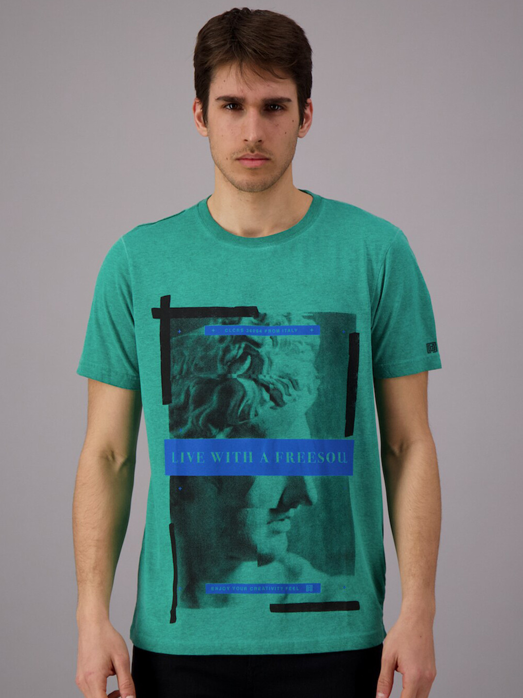 

FREESOUL Men Turquoise Blue Printed T-shirt