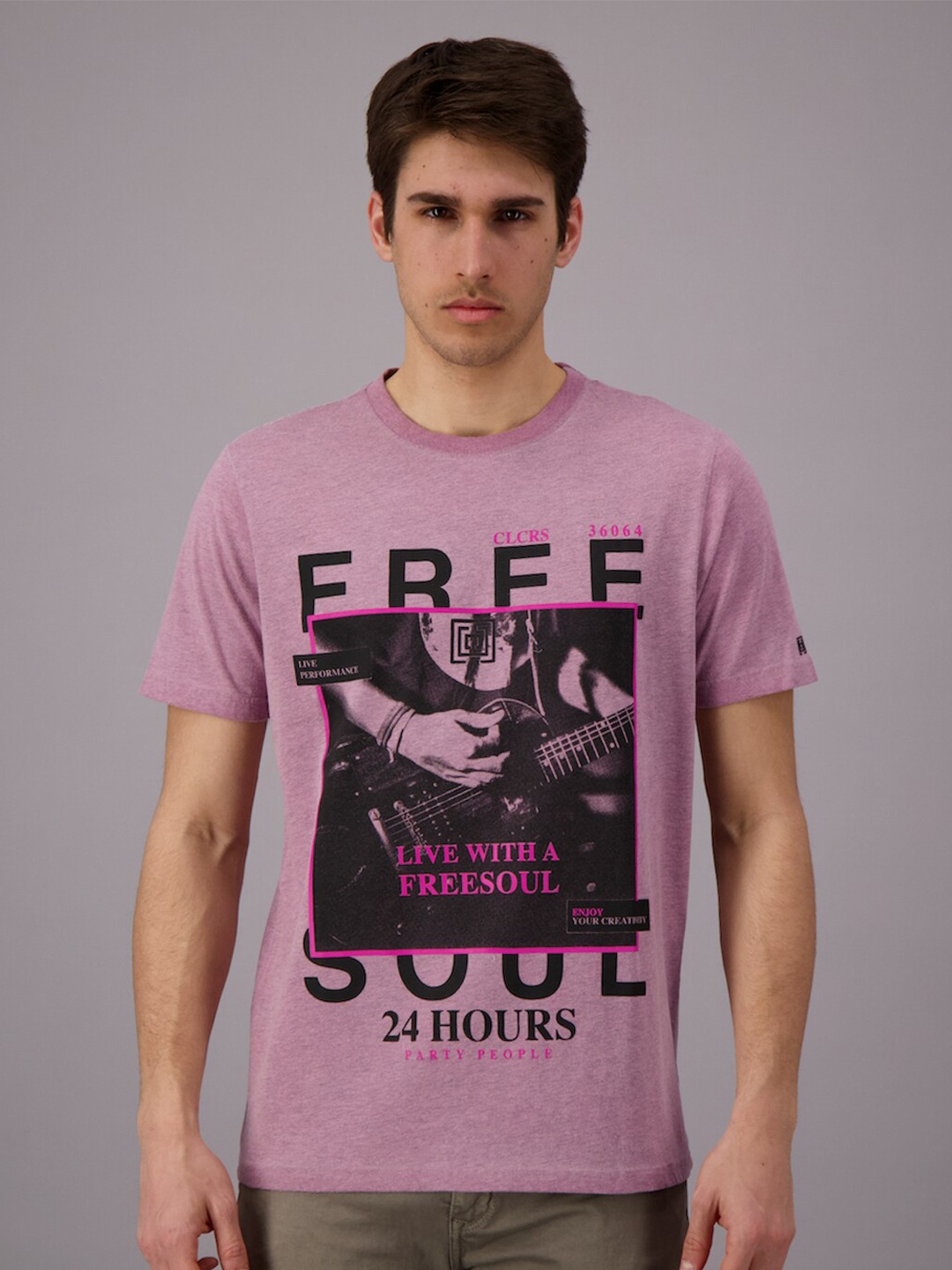 

FREESOUL Men Purple Printed Pure Cotton T-shirt