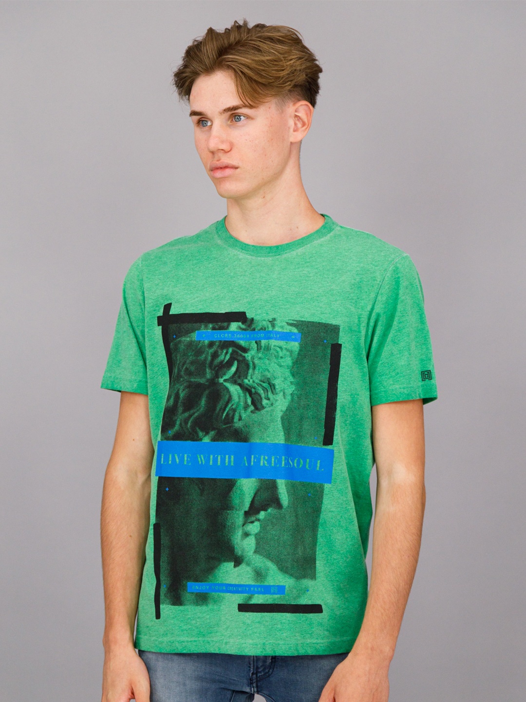 

FREESOUL Men Green Printed Pure Cotton T-shirt