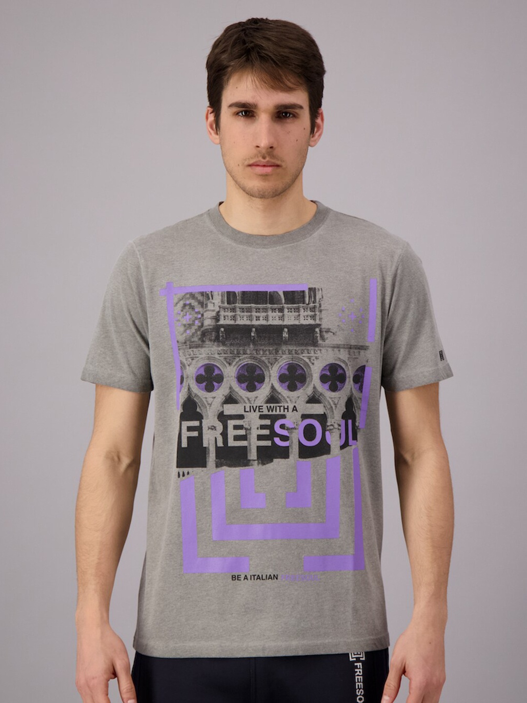 

FREESOUL Men Grey Printed Pure Cotton T-shirt