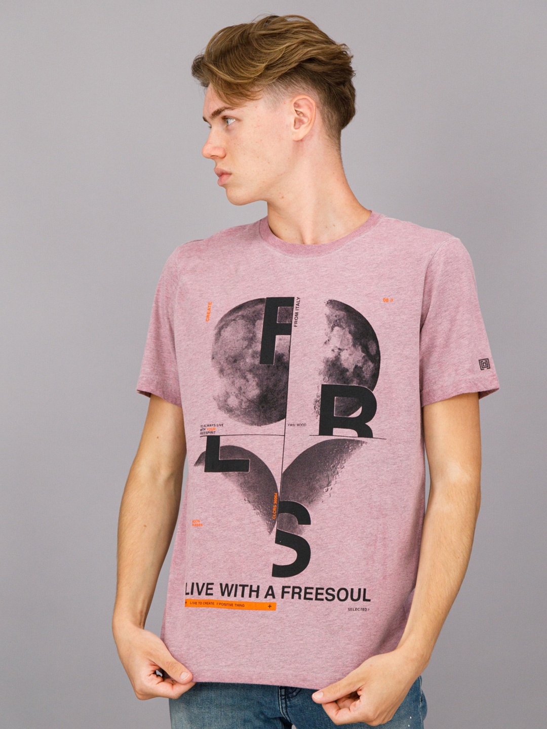 

FREESOUL Men Purple Printed Pure Cotton T-shirt