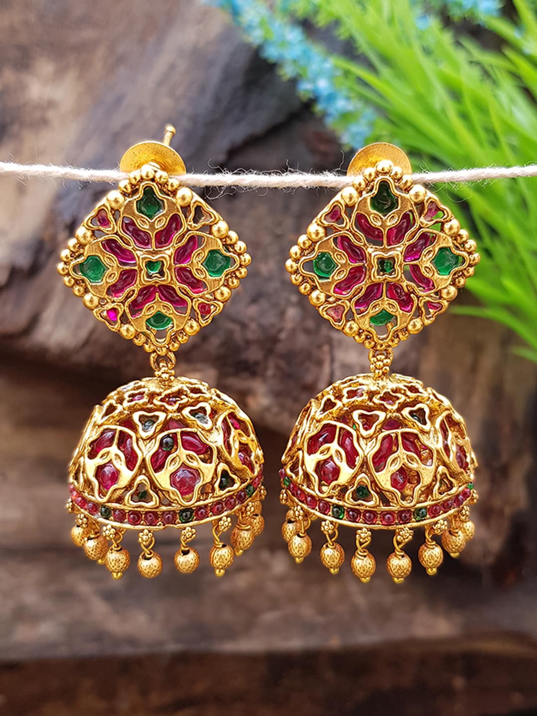 

GRIIHAM Gold-Toned & Multicoloured Contemporary Studs Earrings