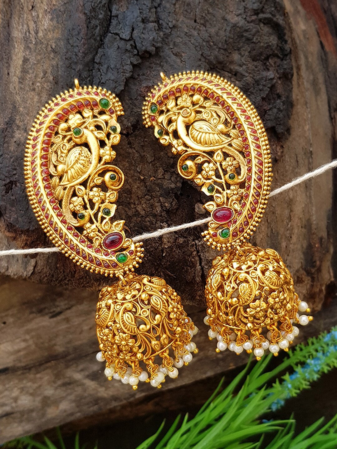 

GRIIHAM Gold-Toned & Multicoloured Contemporary Jhumkas Earrings