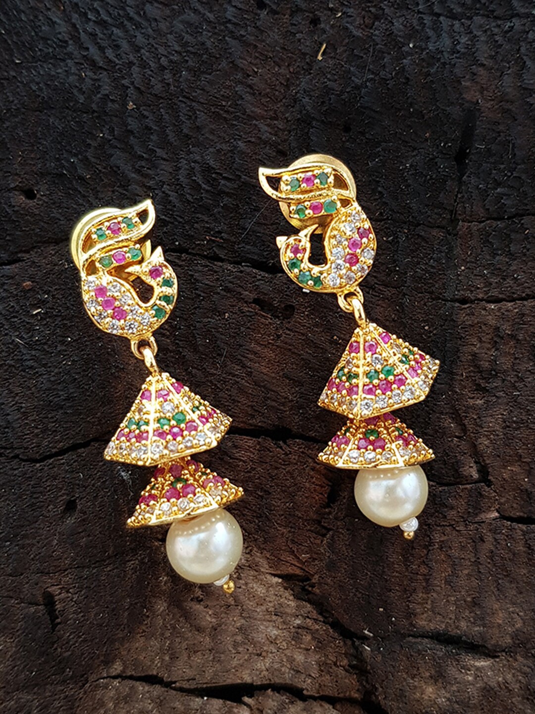 

GRIIHAM Gold-Toned & Multicoloured Contemporary Jhumkas Earrings