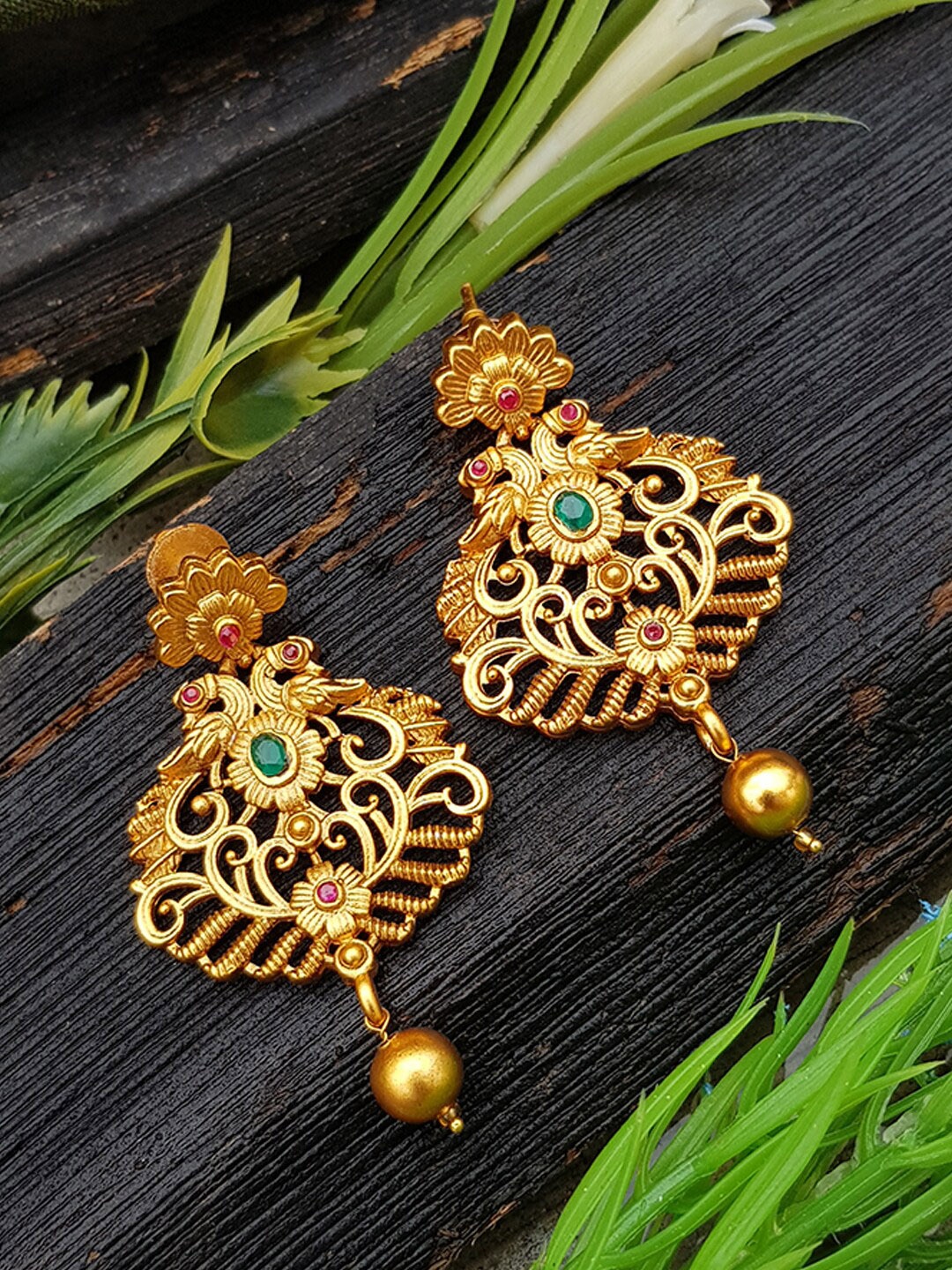 

GRIIHAM Gold-Toned & Multicoloured Contemporary Drop Earrings