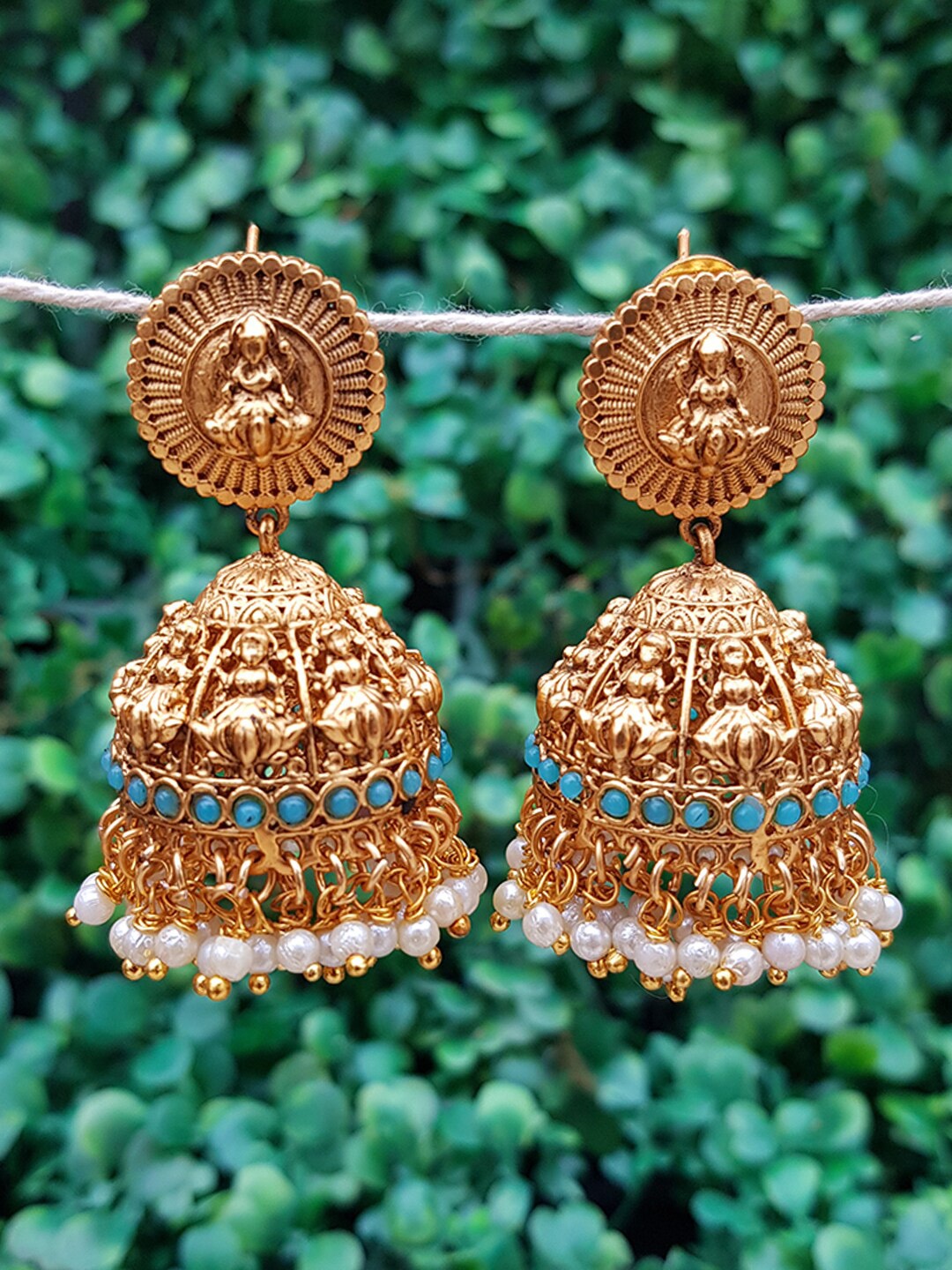 

GRIIHAM Gold-Toned & Blue Contemporary Drop Earrings