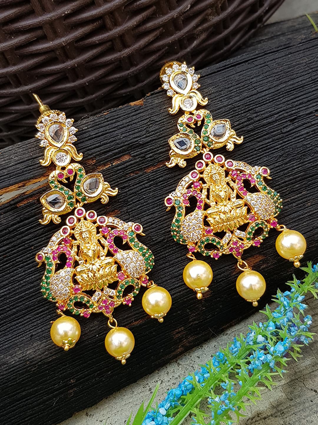 

GRIIHAM Gold-Plated White & Pink Contemporary Drop Earrings