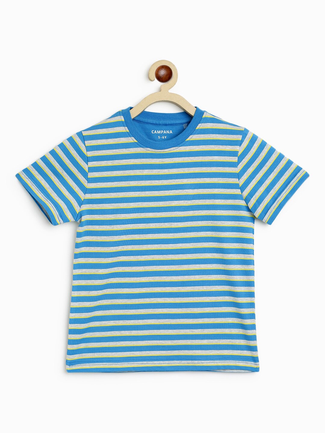 

Campana Boys Blue Striped Pure Cotton T-shirt