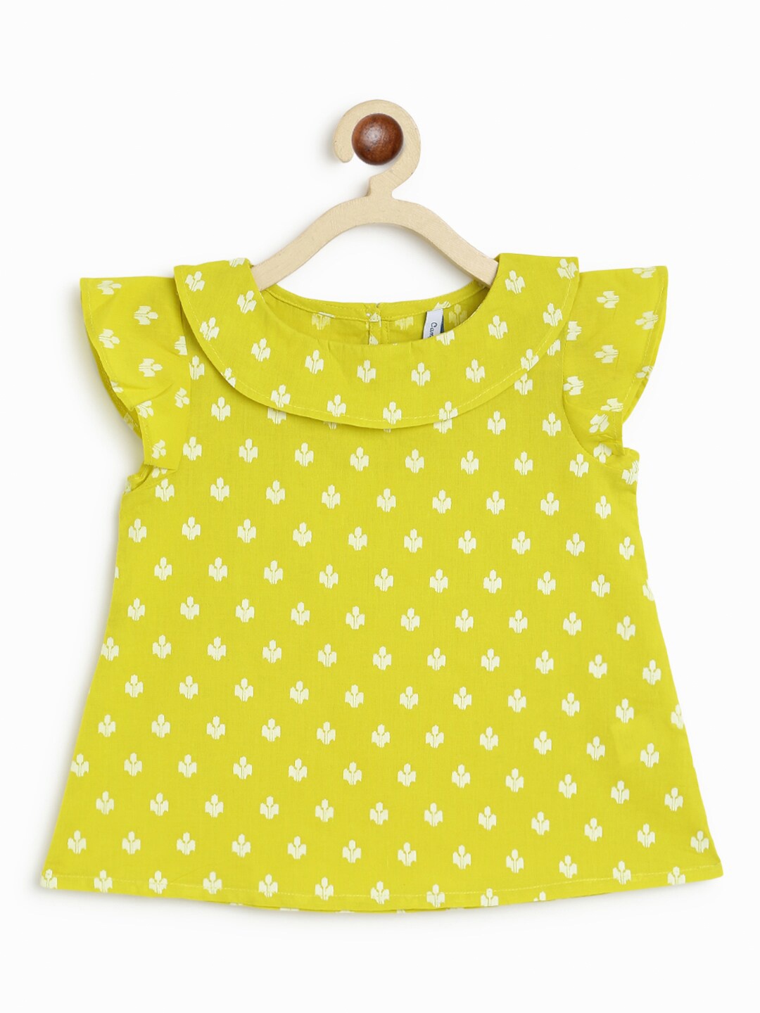 

Campana Girls Lime Green & White Print Pure Cotton A-Line Top