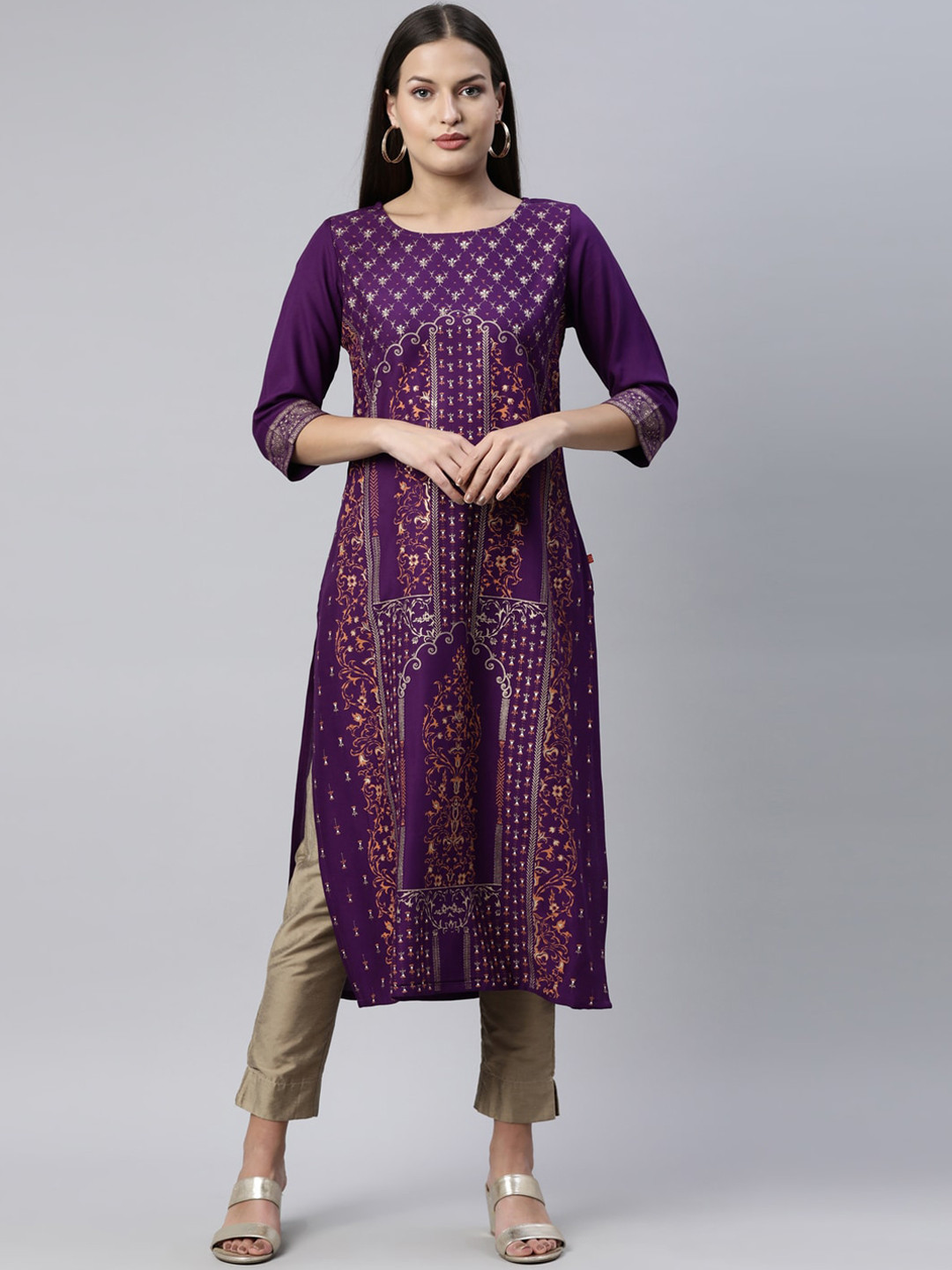 

Marcia Women Purple Floral Printed Indie Prints Straight Kurta