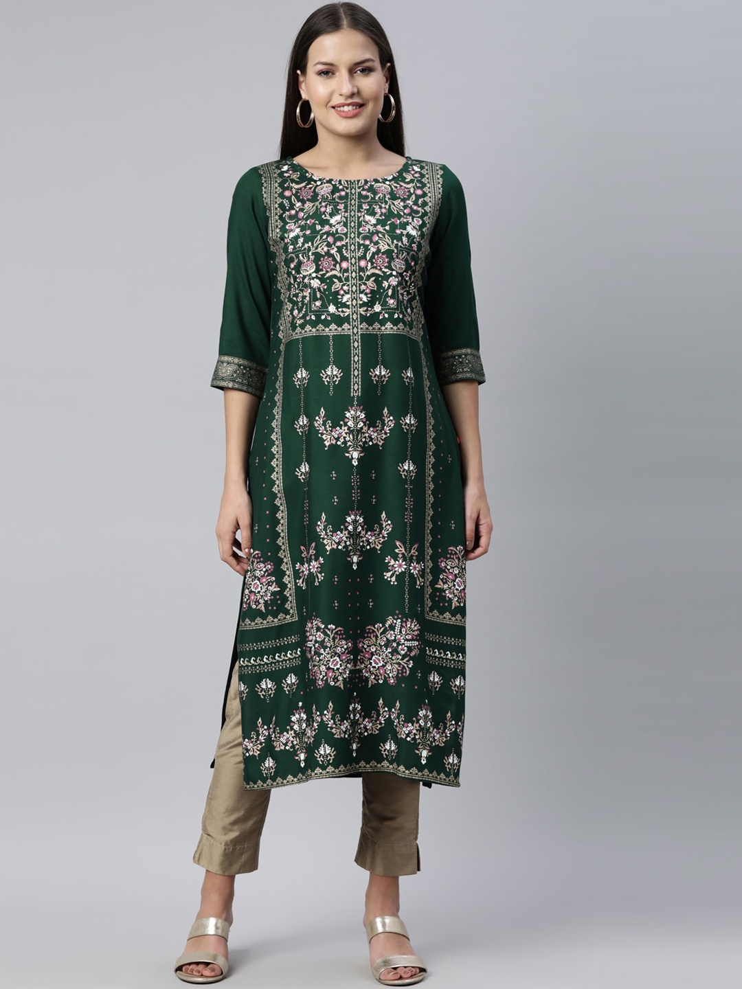 

Marcia Women Green Floral Printed Indie Prints Kurta