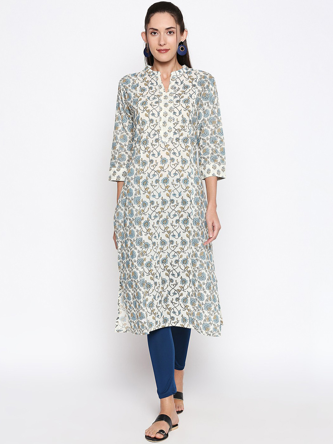 

ZRI Women White Floral Printed Kurta