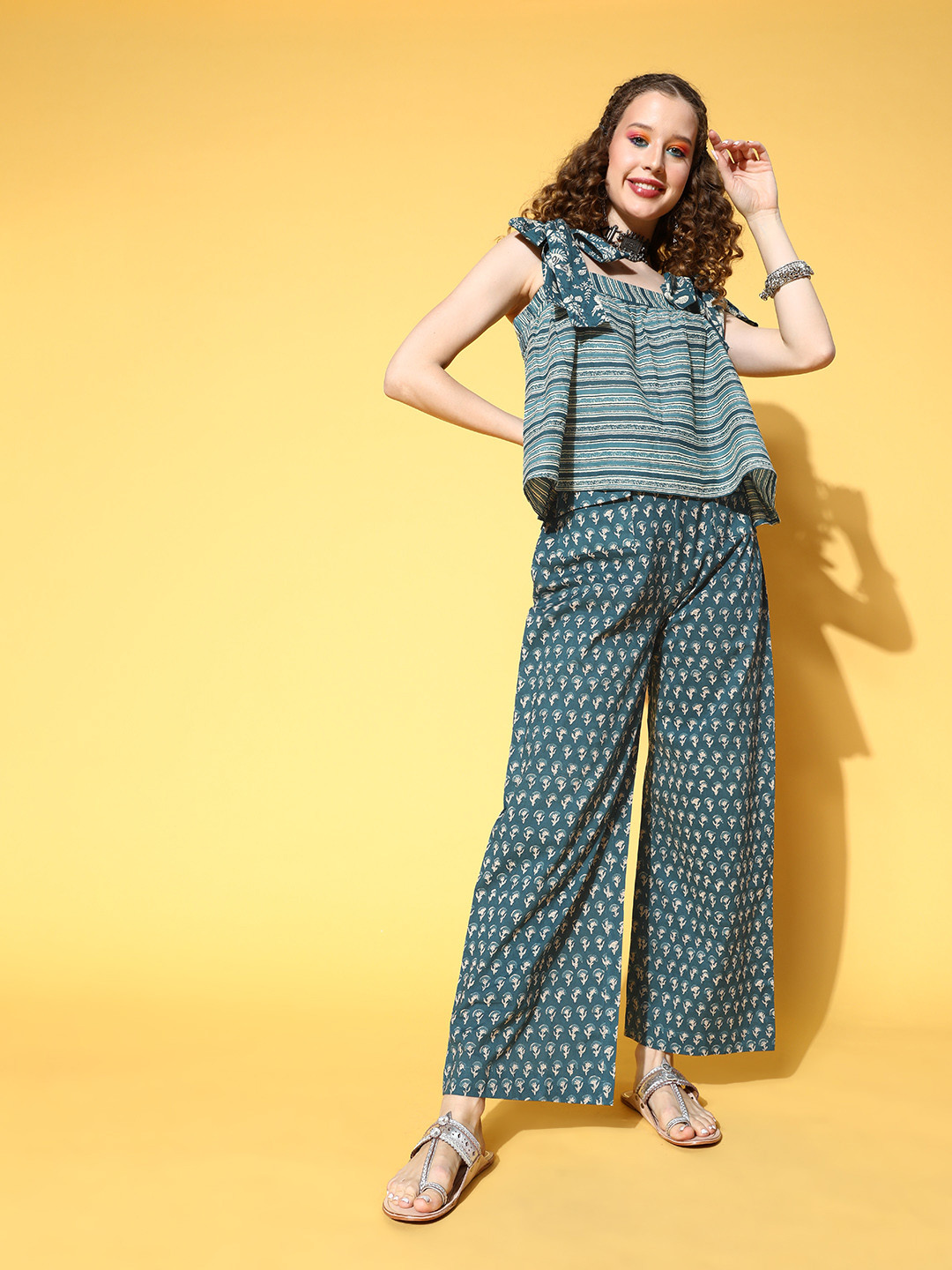 

anayna Women Deep Teal Printed Top with Trousers