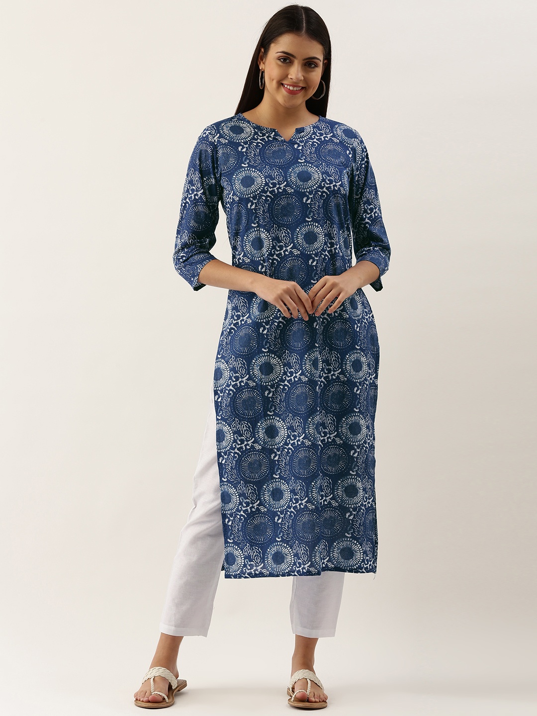 

Saanjh Women Blue Pure Cotton Ethnic Motifs Printed Kurta with Palazzos