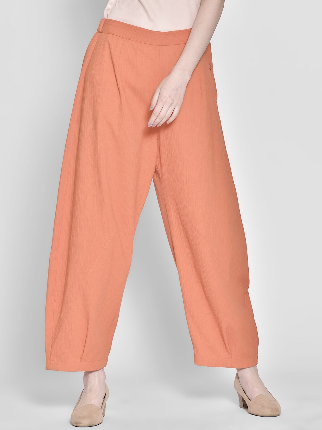

250 DESIGNS Women Orange Original Easy Wash Pure Cotton Trousers
