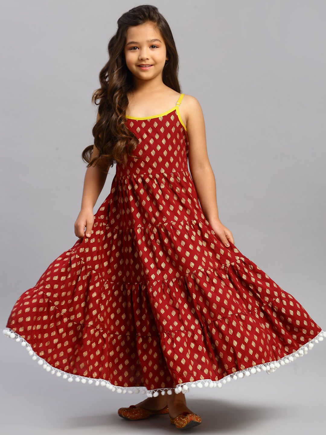 

NISHAB Girls Maroon Ethnic Motifs Maxi Dress
