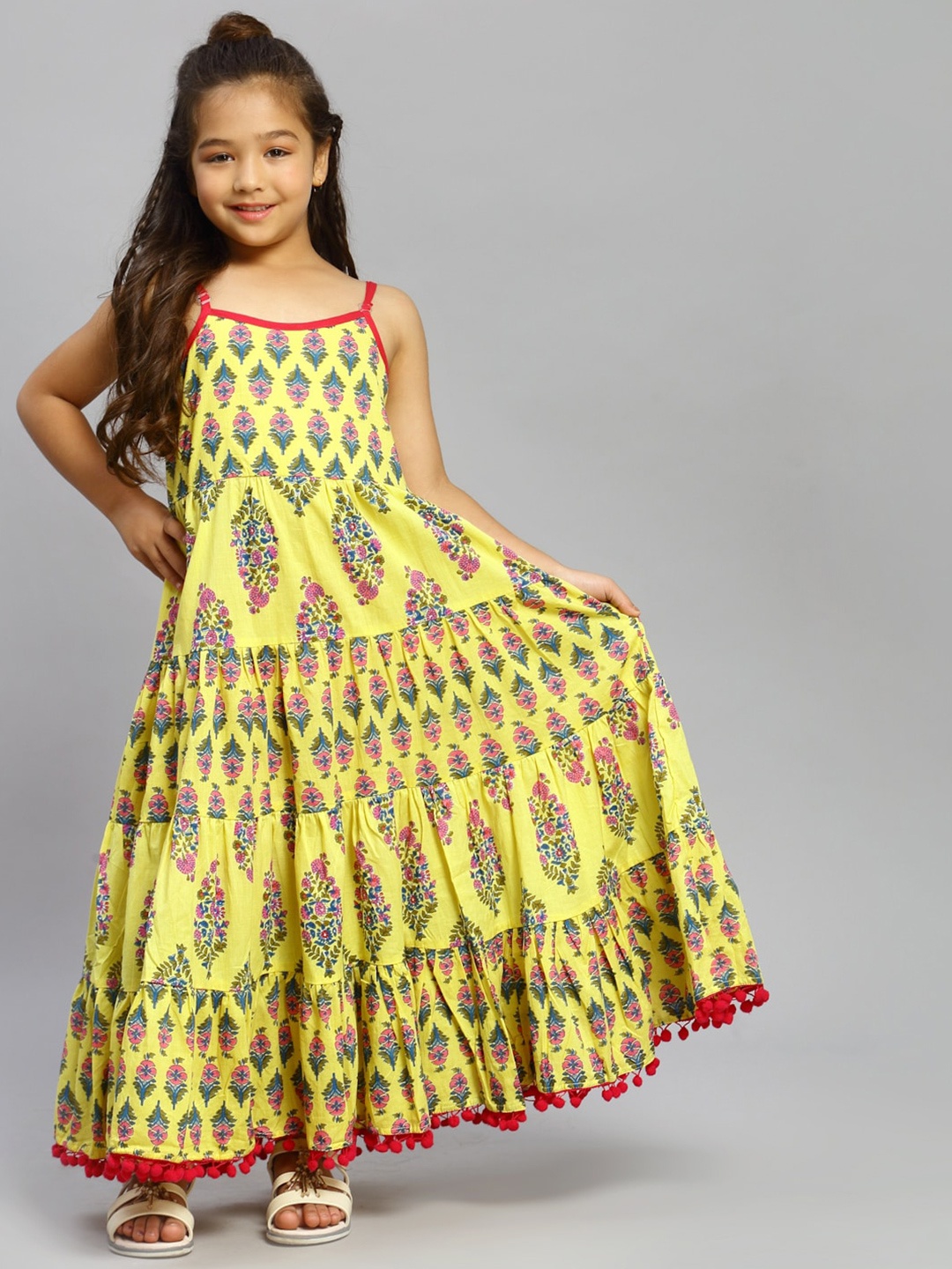 

NISHAB Girls Yellow Ethnic Motifs Maxi Dress