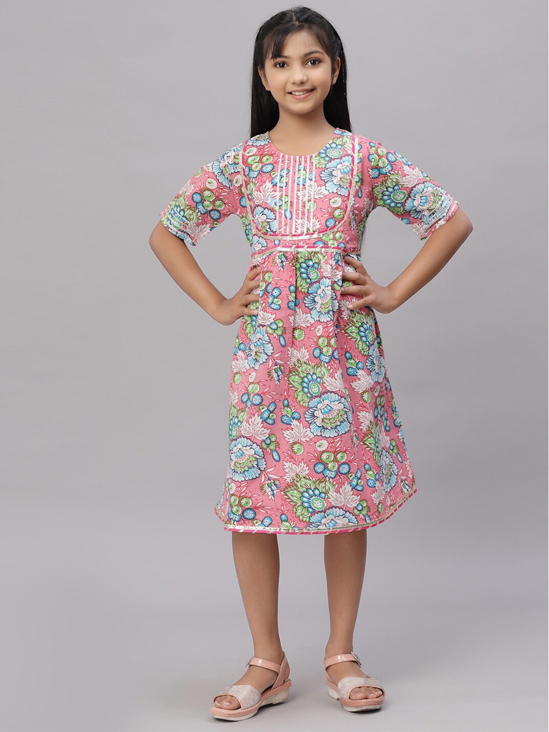 

NISHAB Girls Blue Floral A-Line Dress