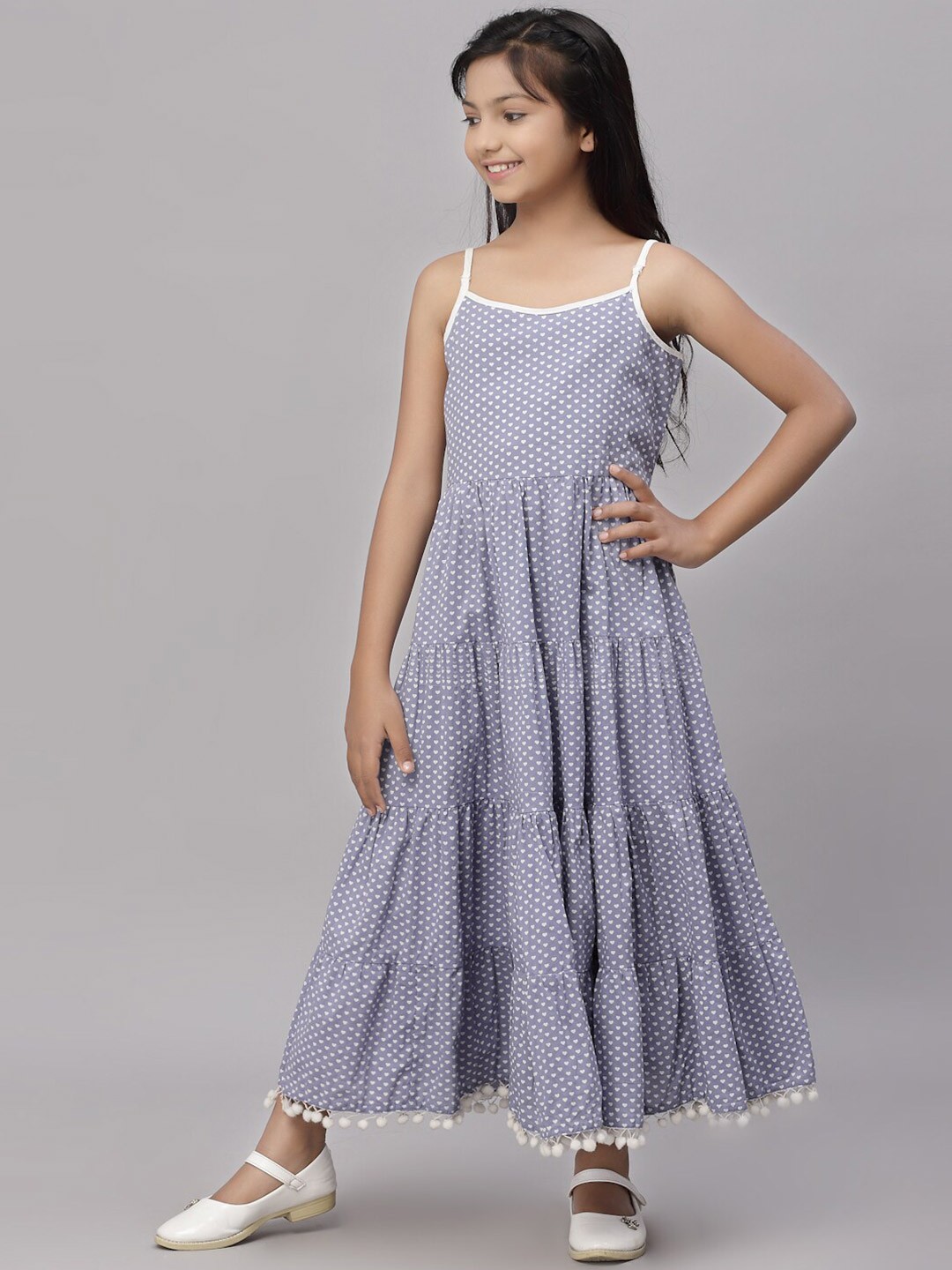 

NISHAB Girls Blue Printed Pure Cotton Maxi Dress