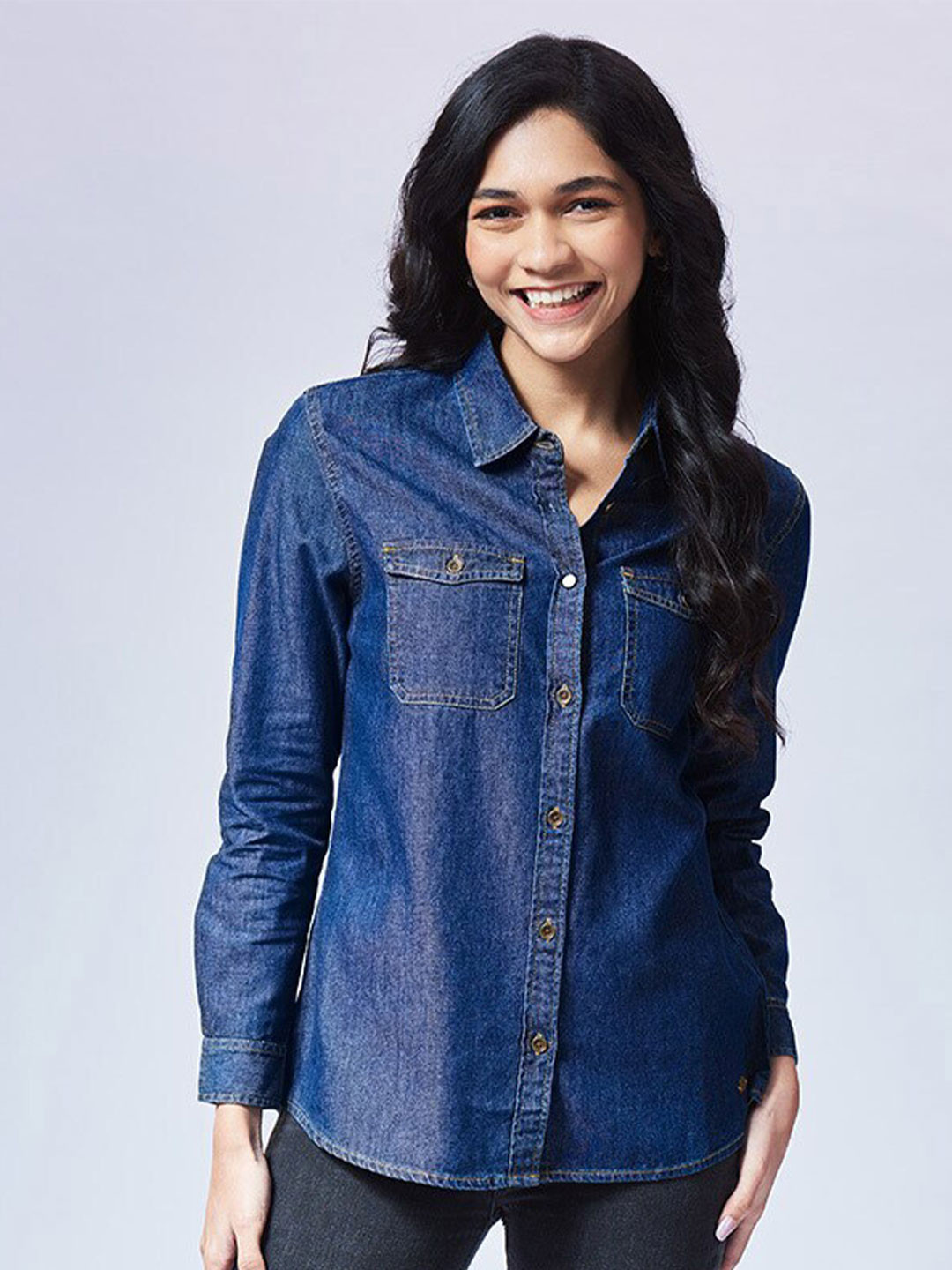 

The Souled Store Women Blue Comfort Cotton Denim Casual Shirt