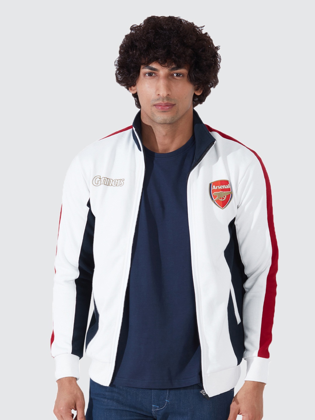 

The Souled Store Men White Navy Blue Arsenal FC Colourblocked Cotton Sports Jacket