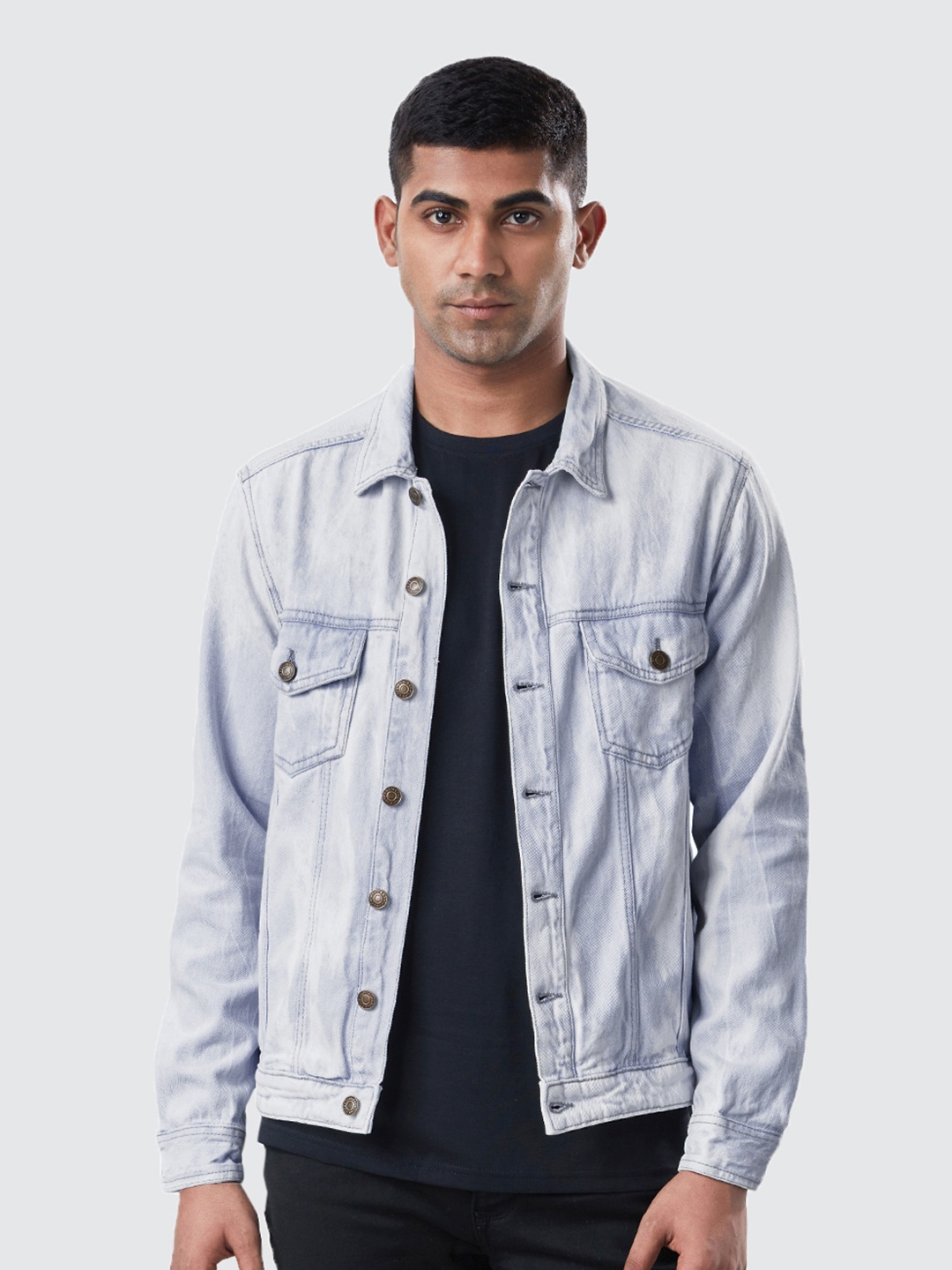 

The Souled Store Men Blue Washed Lightweight Cotton Denim Jacket