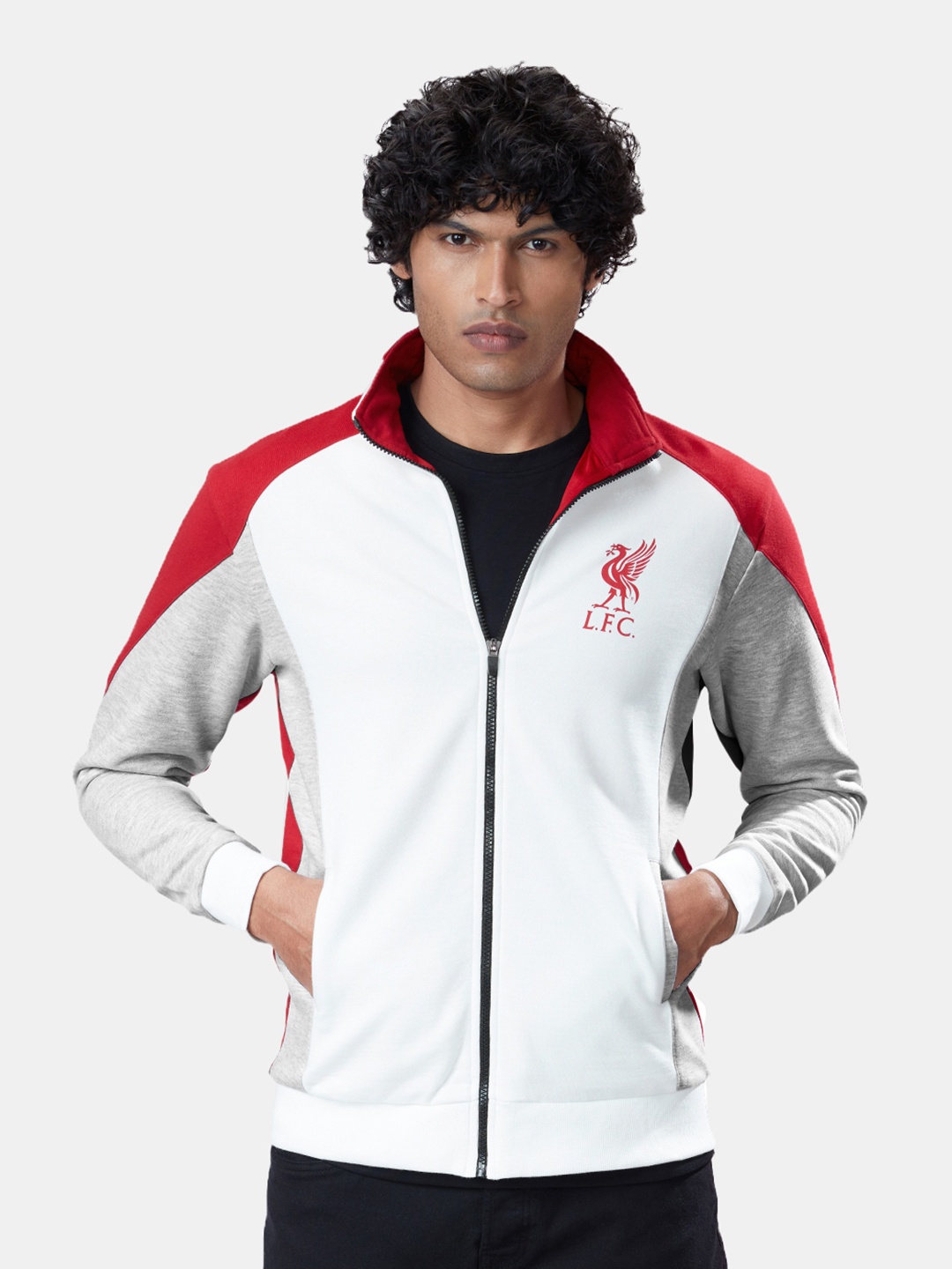 

The Souled Store Men Red Grey Colourblocked Lightweight Sporty Jacket with Embroidered