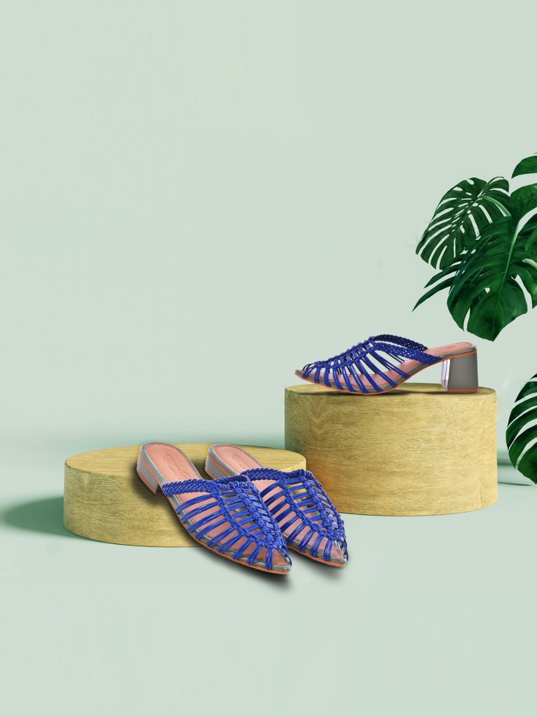 

Sole House Women Blue Block Mules