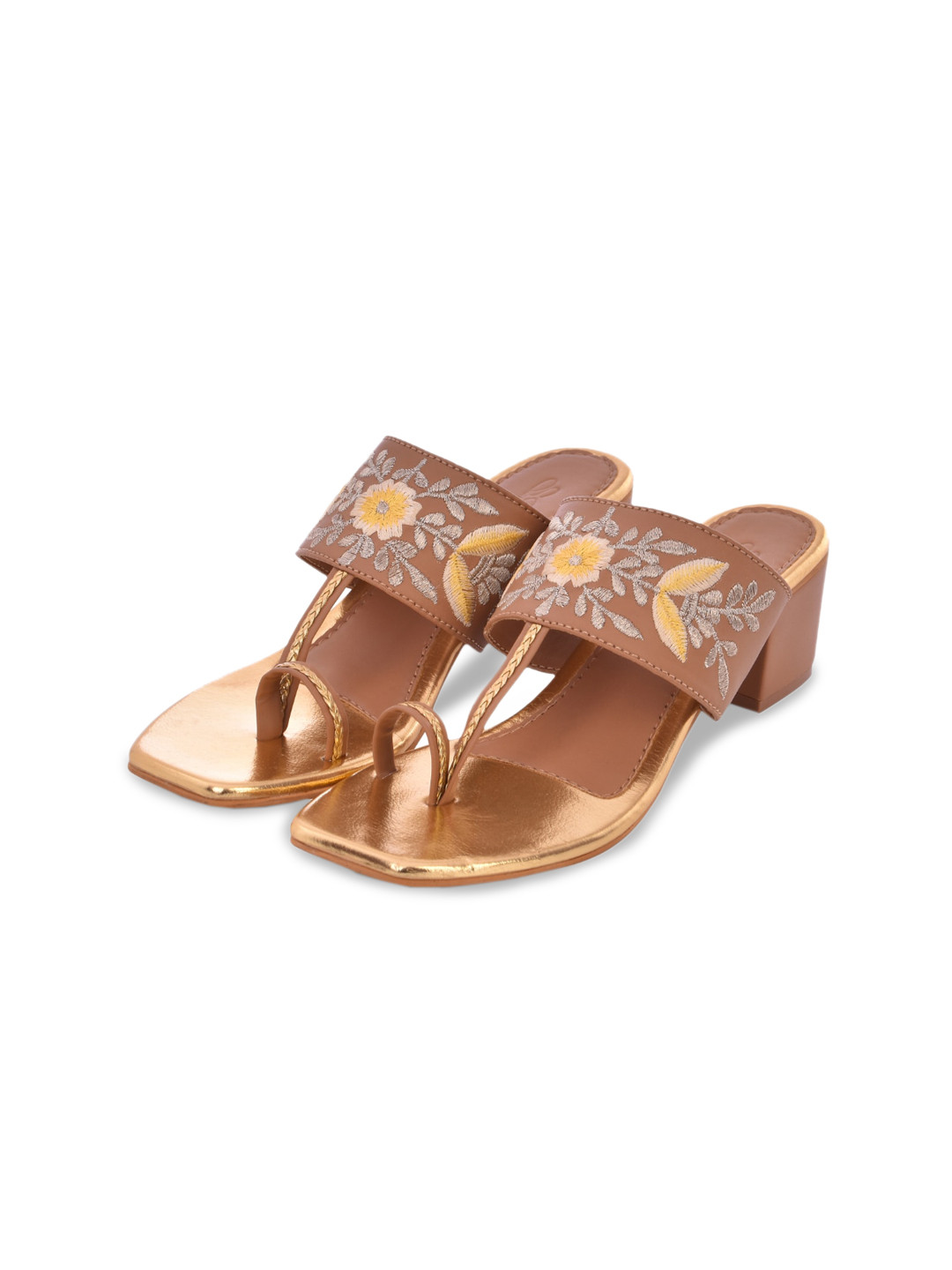 

Sole House Gold-Toned Embellished PU Block Heels