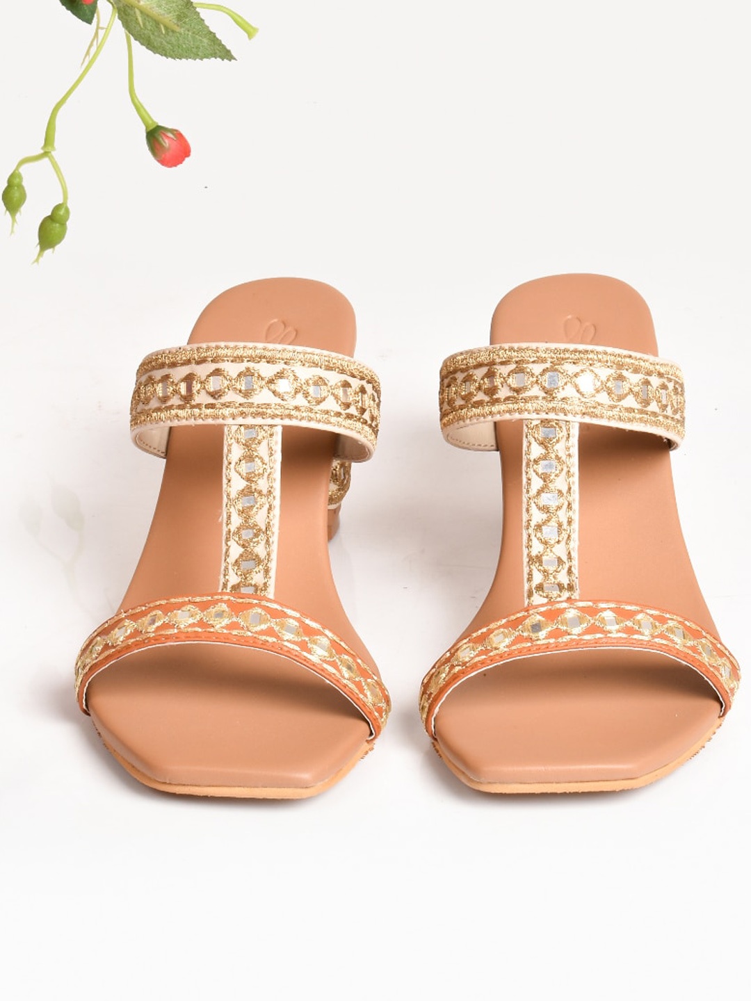 

Sole House Beige Embellished PU Block Sandals