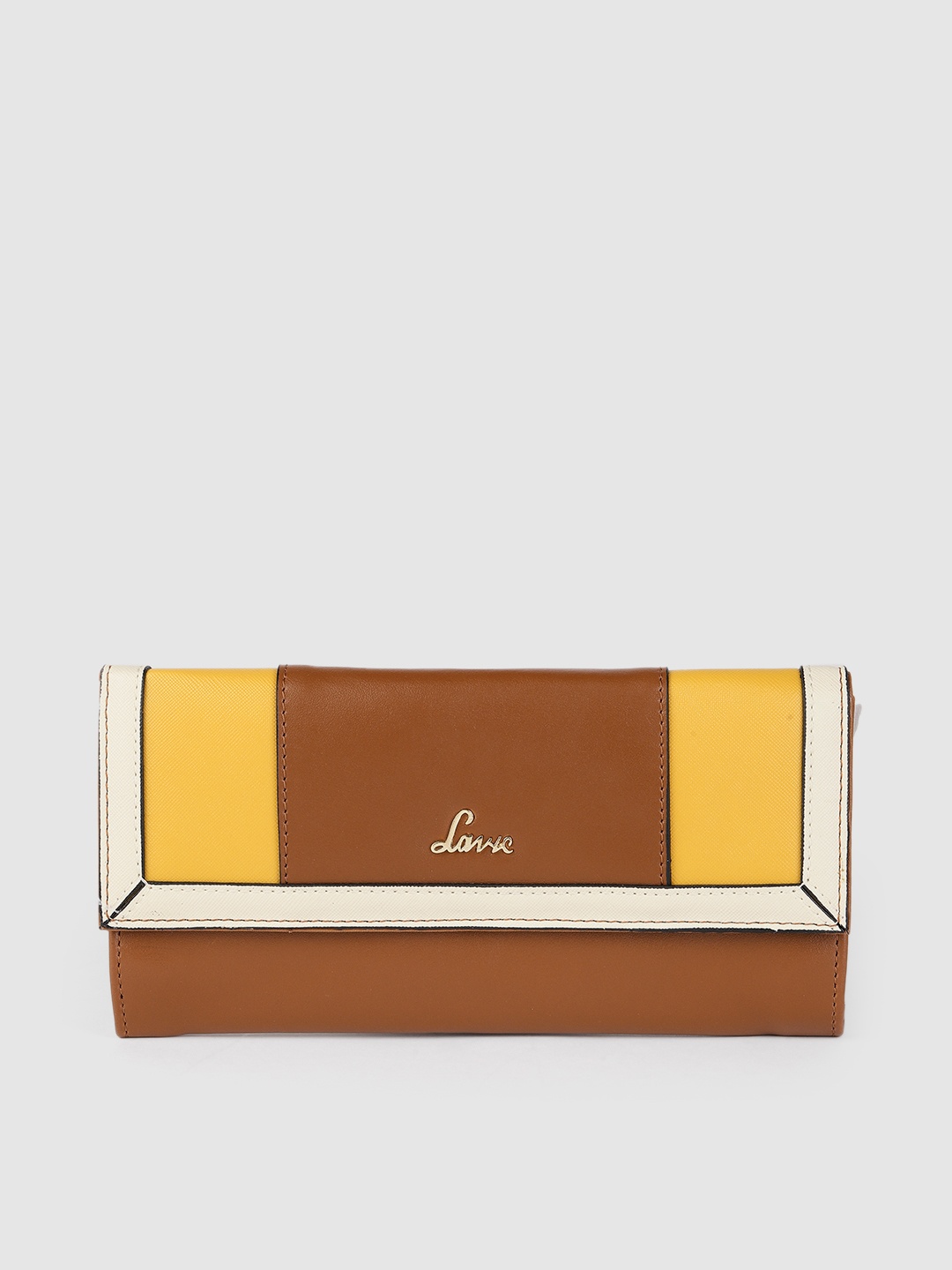 

Lavie Naima Women Brown & Yellow Colourblocked Two Fold Wallet