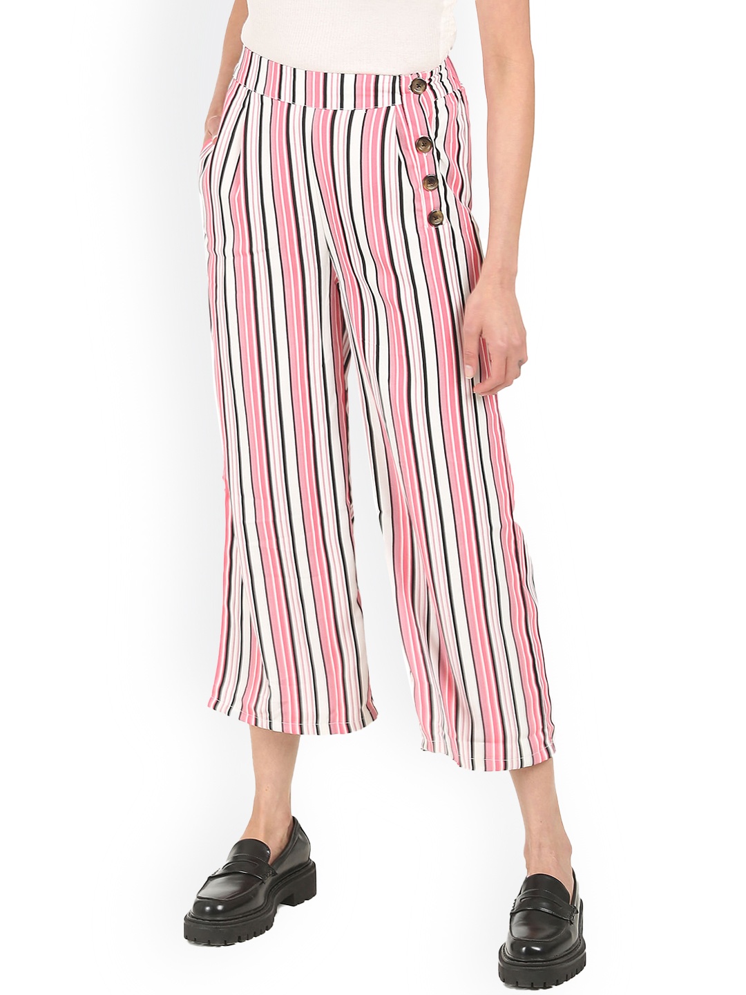 

Sugr Women White Striped Culottes Trousers