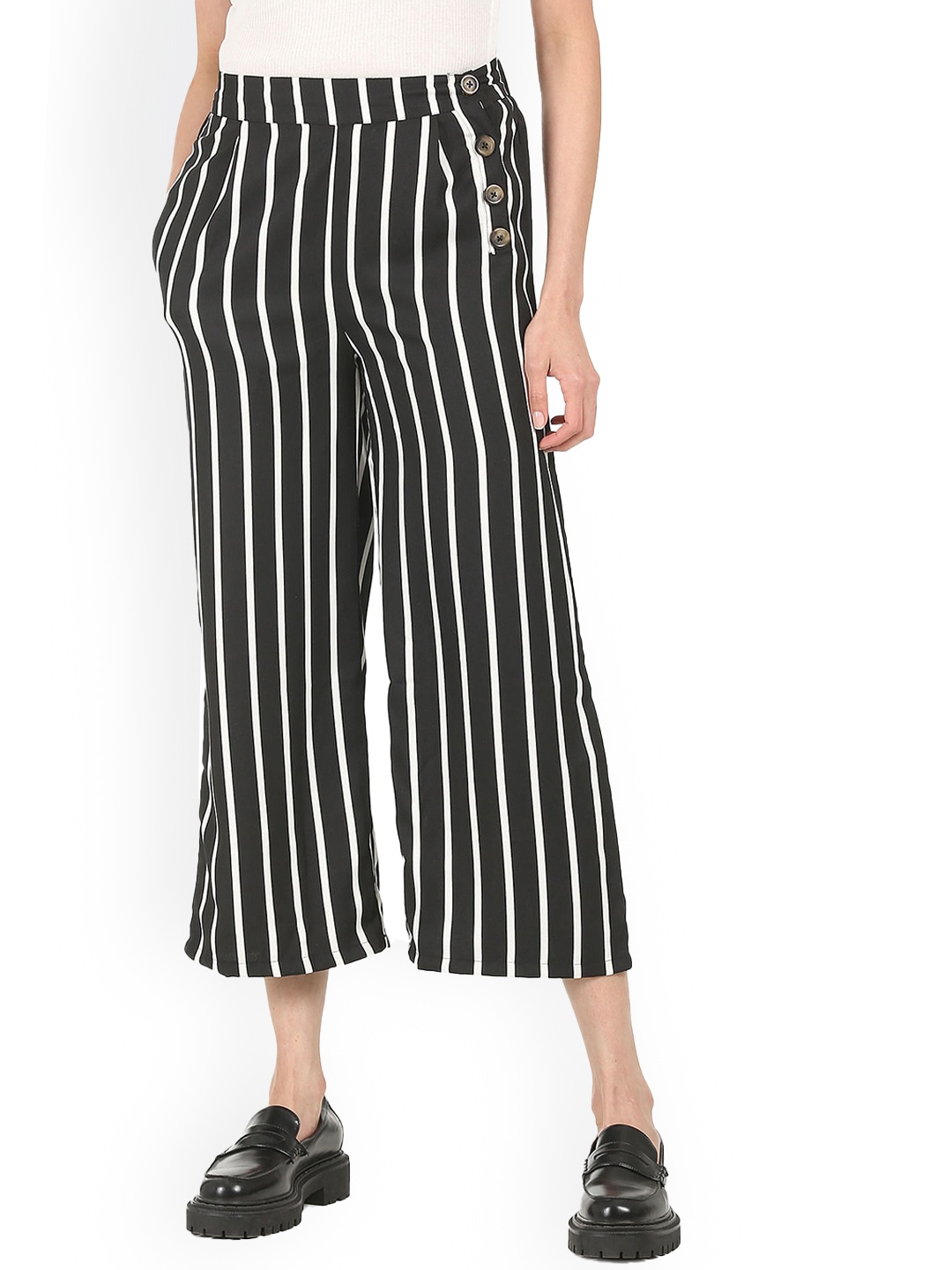 

Sugr Women Black Striped Culottes Trousers