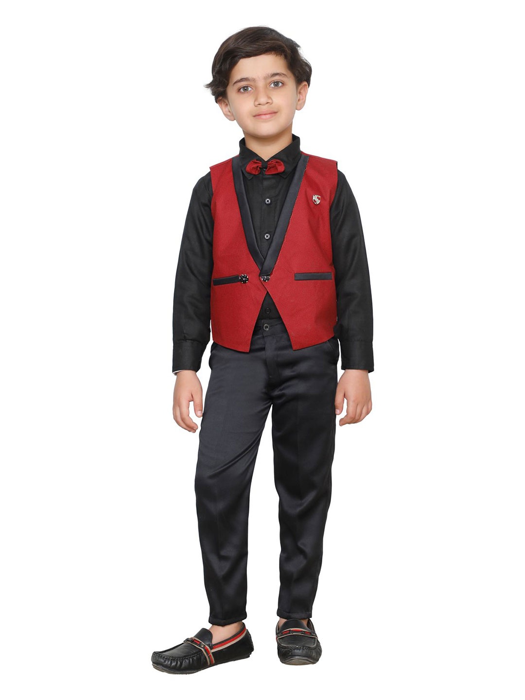 

FOURFOLDS Boys Maroon & Black Piece Suit