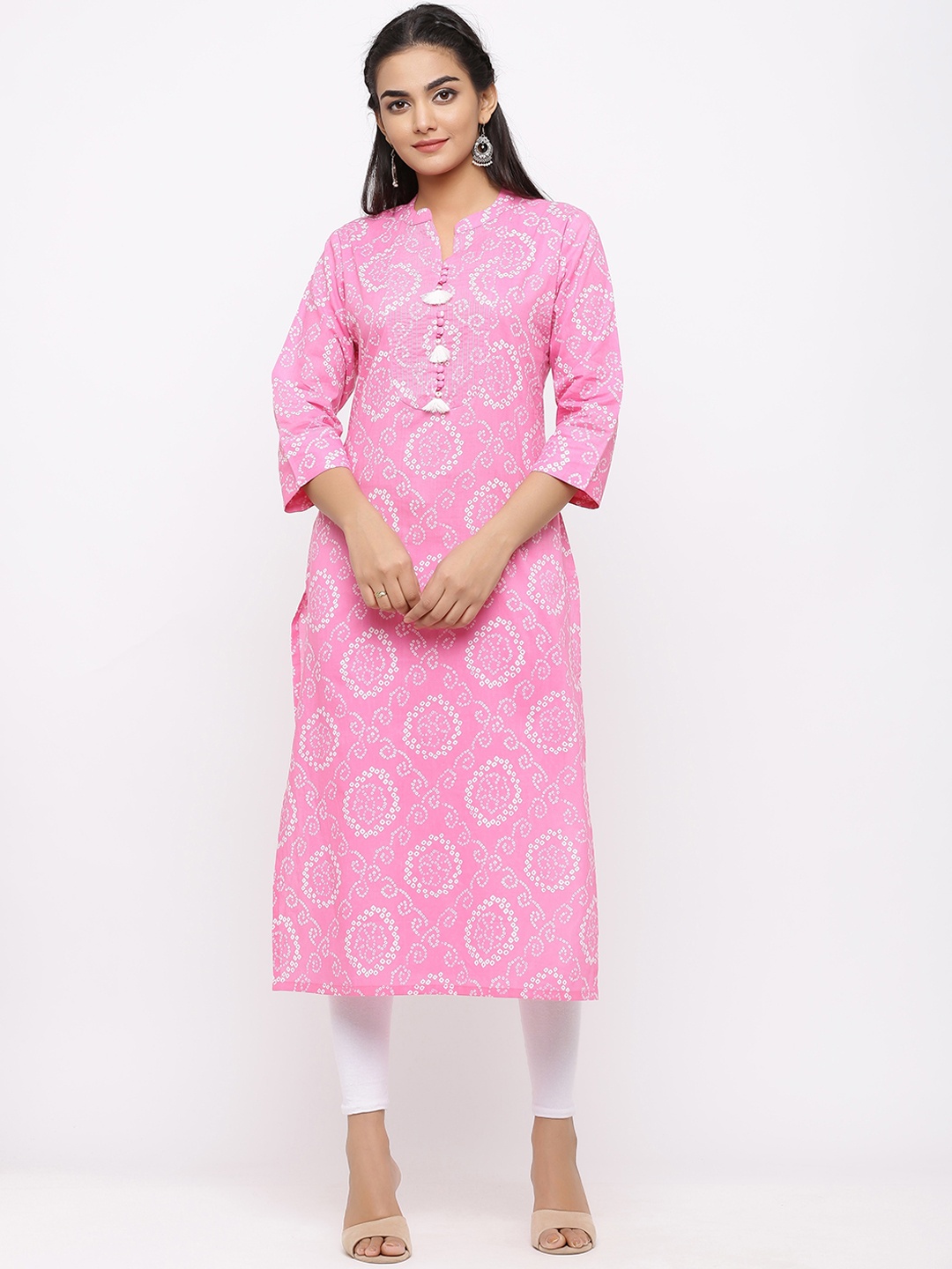 

Charu Women Pink Bandhani Printed Cotton Kurta