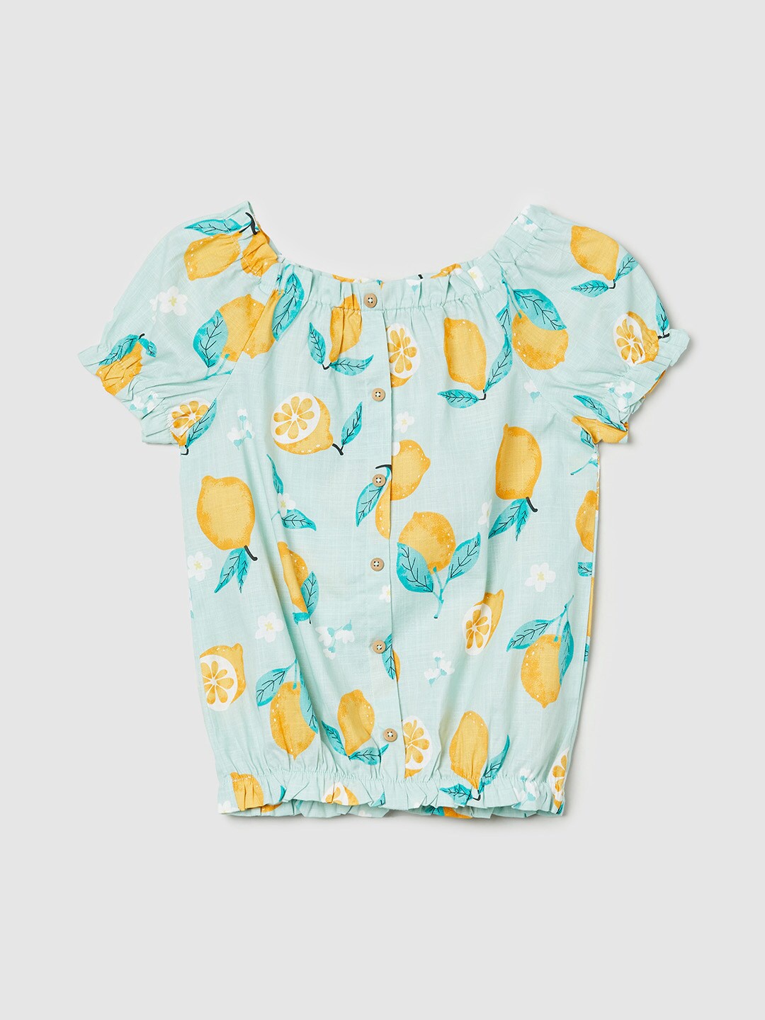 

max Girls Blue & Yellow Tropical Print Blouson Top