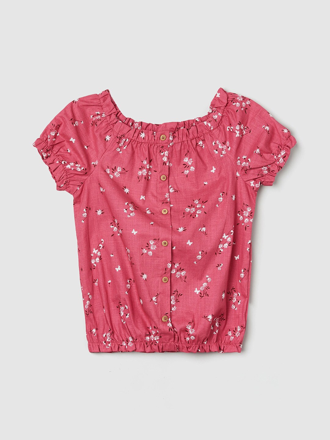 

max Red Floral Print Blouson Pure Cotton Top