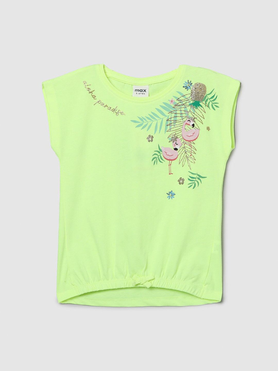 

max Girls Green Floral Printed Extended Sleeves Top