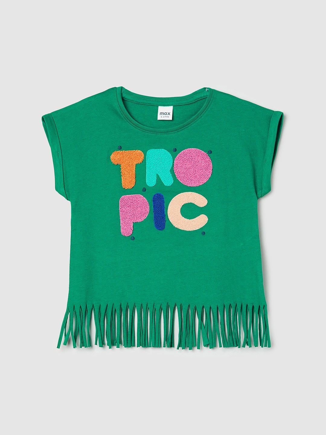

max Girls Green Typography Print Extended Sleeves Pure Cotton Top
